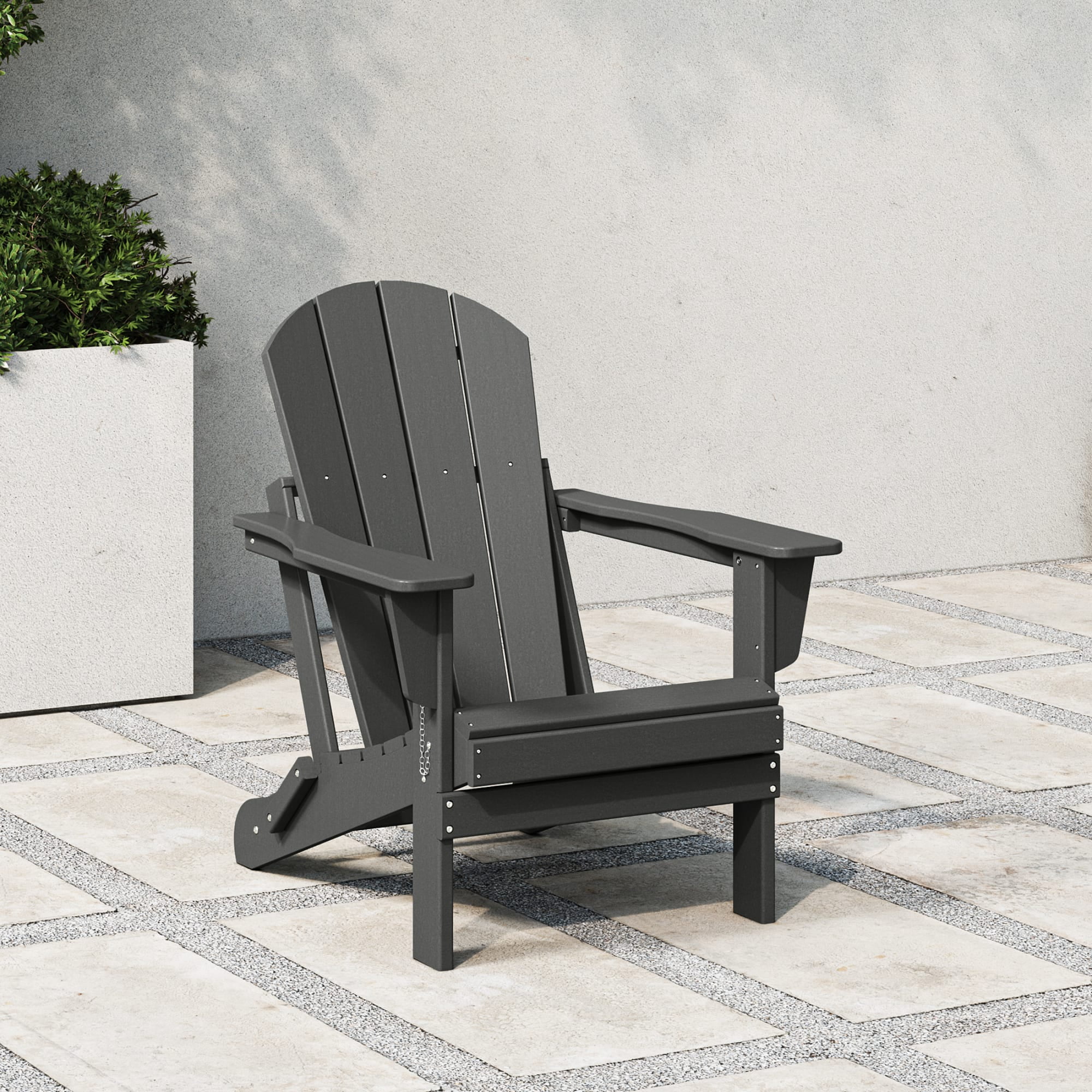 Gray HDPE Outdoor Folding Adirondack Chair with Wide Armrests