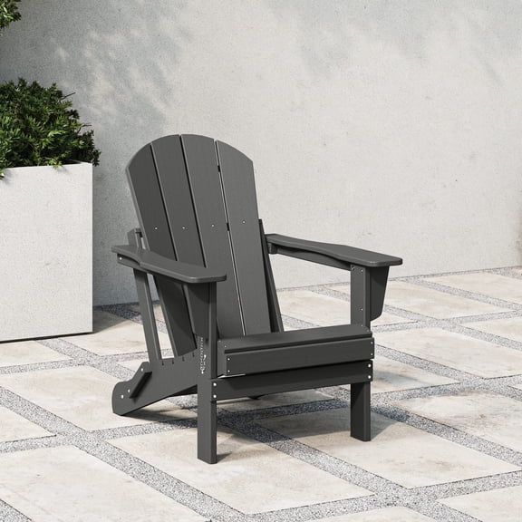 WestinTrends Malibu Outdoor Folding HDPE Adirondack Deck Chair - Patio & Outdoor Lounge, Weather‑Resistant, Gray