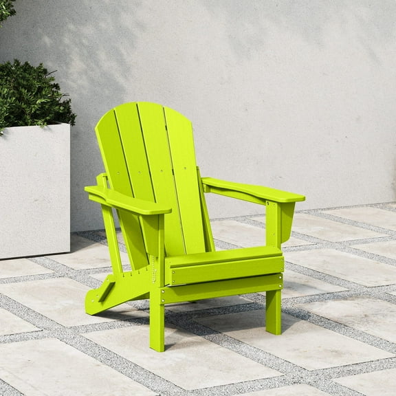 Westintrends Outdoor Folding HDPE Adirondack Chair, Patio Seat, Weather Resistant, Lime
