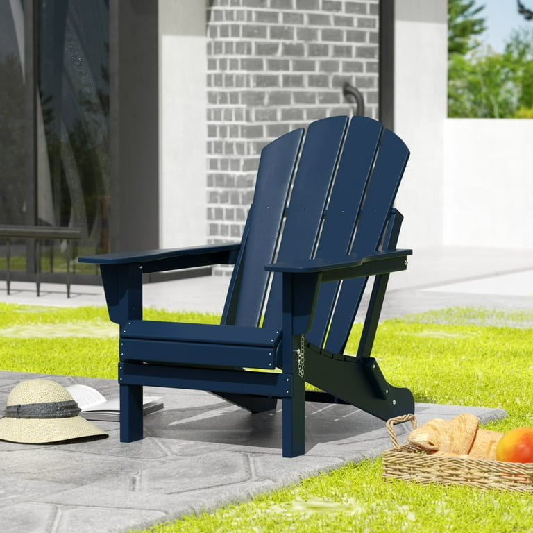 Westintrends Outdoor Folding HDPE Adirondack Chair Patio Seat Weather Resistant Navy Blue