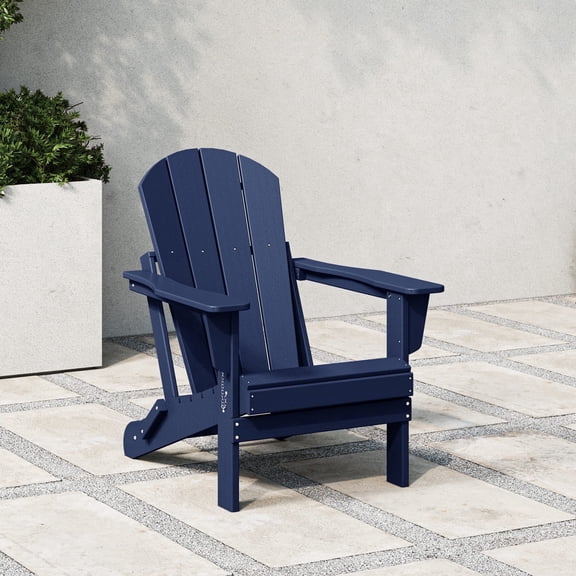 WestinTrends Malibu Outdoor Folding HDPE Adirondack Deck Chair - Patio & Outdoor Lounge, Weather‑Resistant, Navy Blue