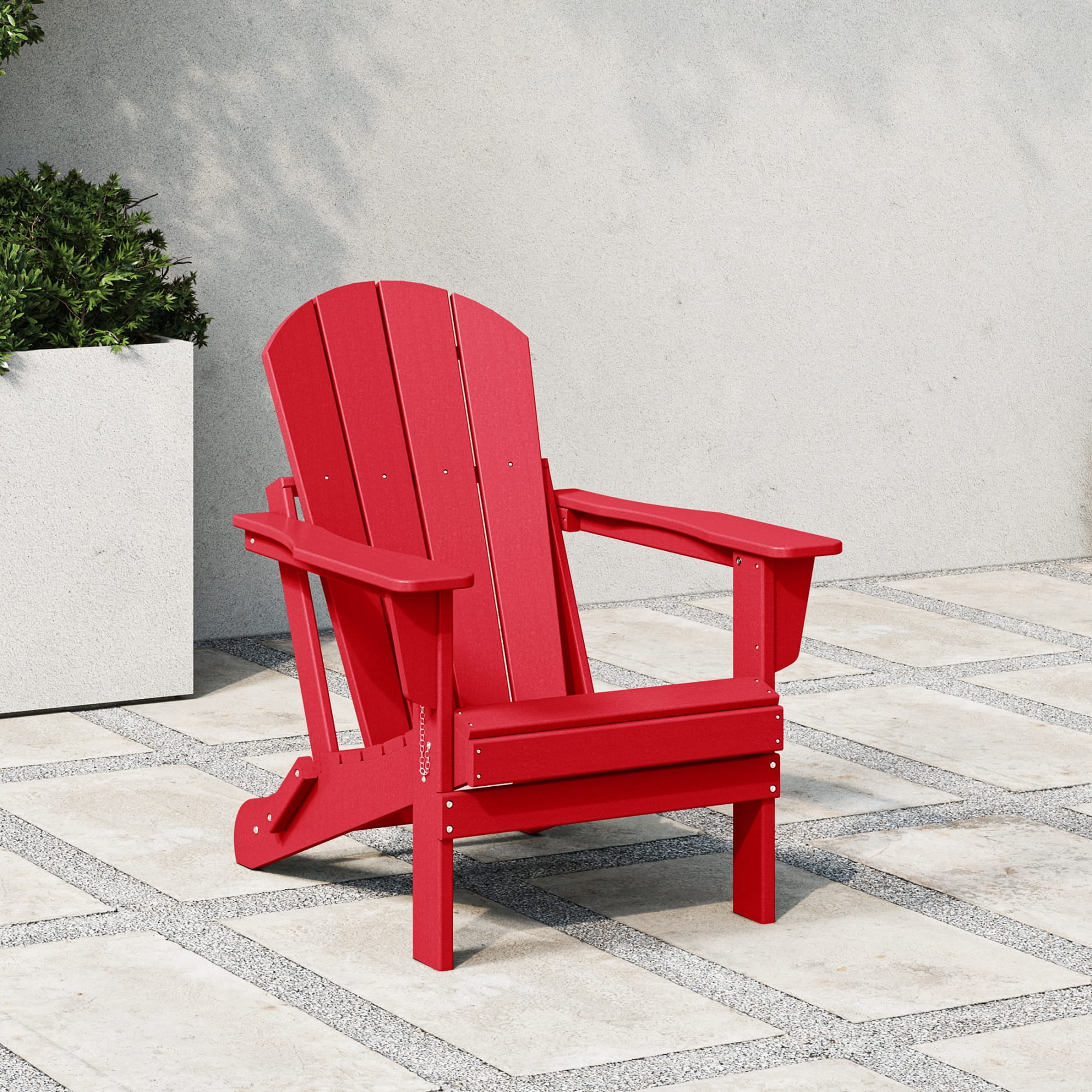 JONPONY Outdoor Folding HDPE Adirondack Chair, Patio Seat, Weather Resistant, Red