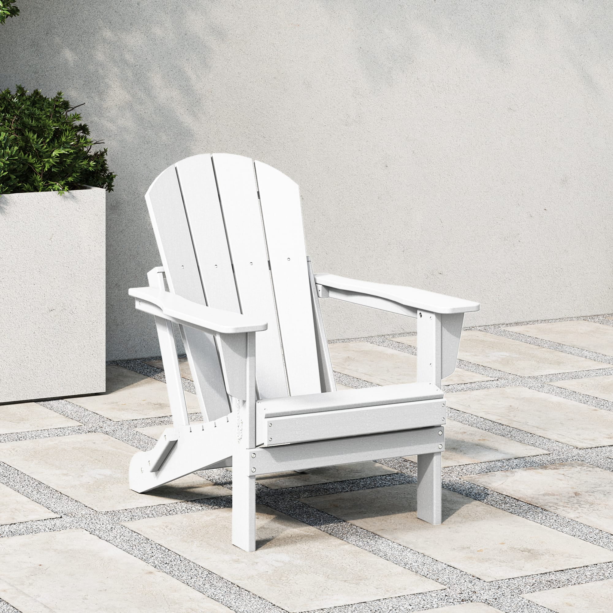 White HDPE Outdoor Folding Adirondack Chair with Wide Armrests