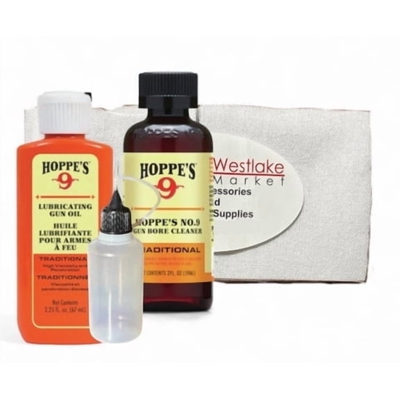 Westlake WM Gun Cleaning Kit for 9mm to 45 Caliber with Hoppes Oil, Solvent and Cotton Patches, 2 oz