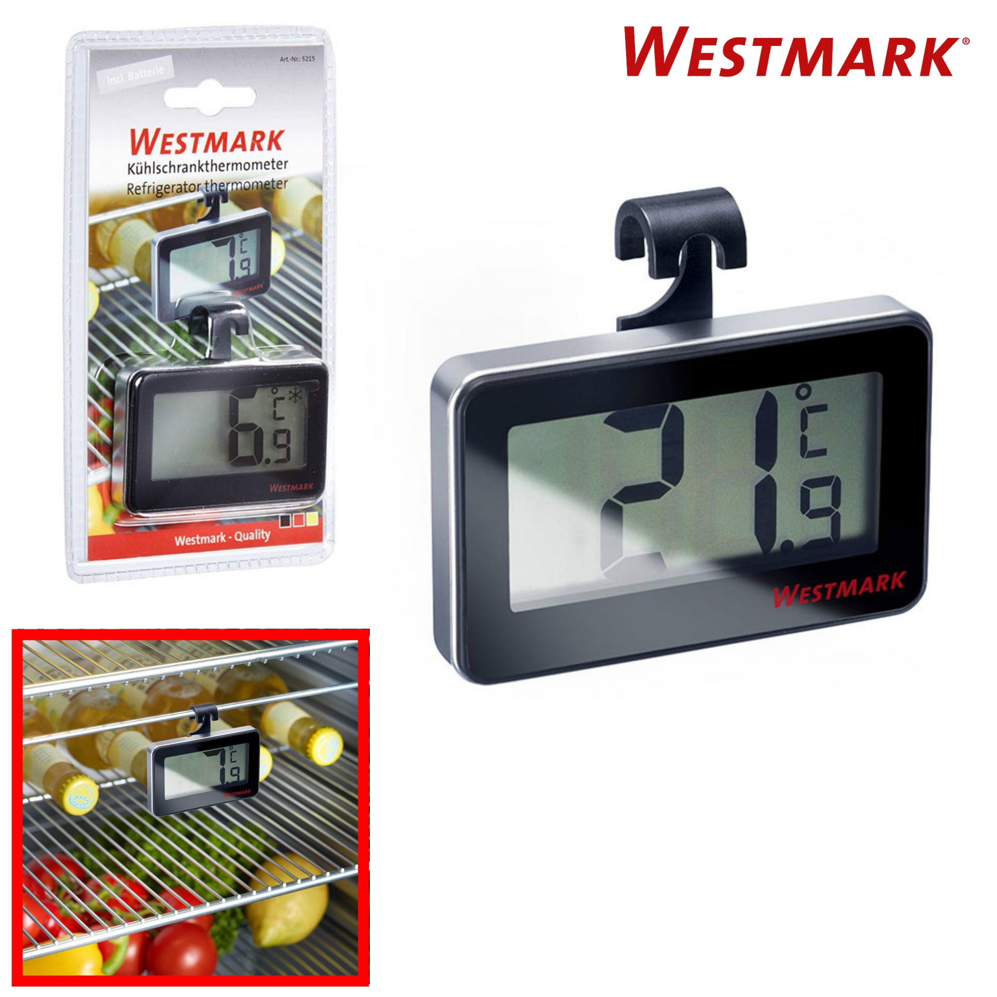 Westmark Digital Refrigerator Thermometer w Clip & Magnet (Black)