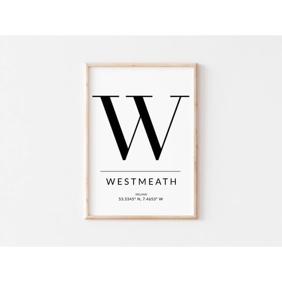 Westmeath Ireland Map Irish Wall Art Print, Travel Inspired Home And Office Decor
