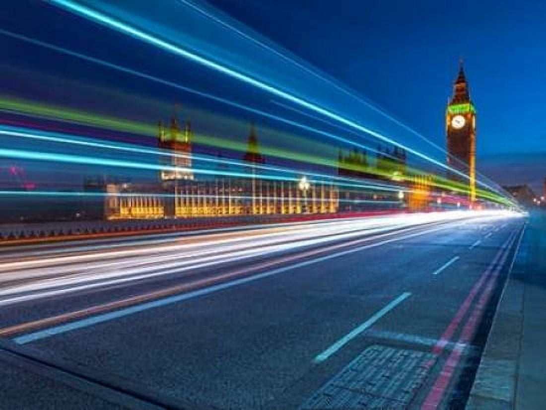 Westminster Abby and Big Ben with strip lights London UK Canvas Art - Assaf Frank (18 x 24)