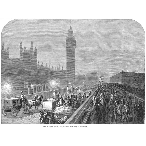 Westminster Bridge 1860. Na View Of Westminster Bridge London England. Wood Engraving English 1860. Print by