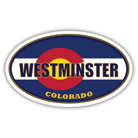 Westminster City Colorado State Flag | CO Flag Adams County Oval State Colors Bumper Sticker Car Decal 3x5 inches