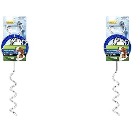 Ruffin' It Stake & Cable Tie-Out - Spiral, Rustproof, Outdoor Dog Stake - 15 Ft, Up to 70 Lb