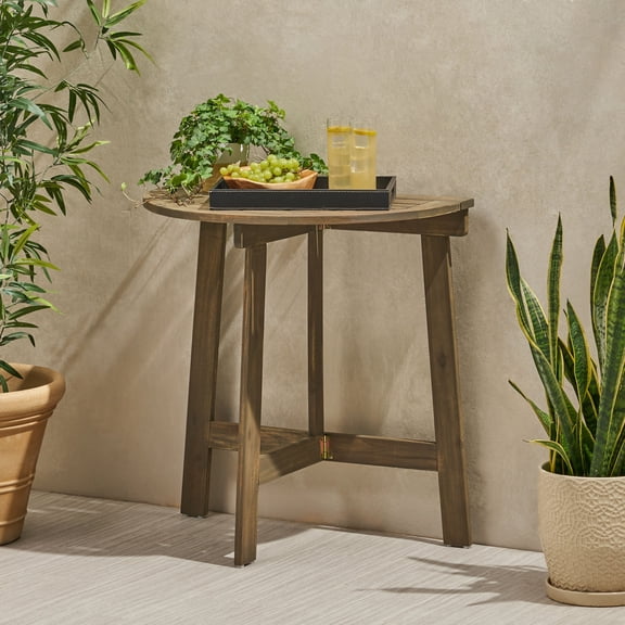 Westmont Half-Round Bistro Table, Acacia Wood, Natural/Gray Finish, Weather-Resistant, Perfect for Patios and Small Spaces