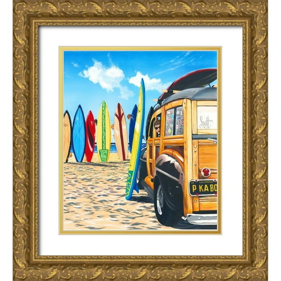 Westmoreland, Scott 15x17 Gold Ornate Wood Framed with Double Matting Museum Art Print Titled - Beach Cruiser Kids