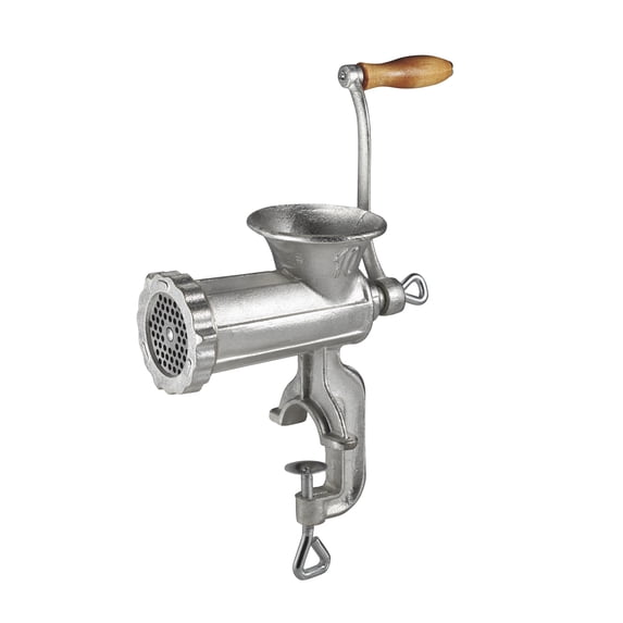 Weston #10 Manual Tinned Meat Grinder and Sausage Stuffer, 4.5mm & 10mm plates, and 3 sausage funnels, Silver