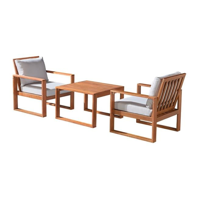 Weston 3-Piece Eucalyptus Wood Outdoor Set with Gray Cushions