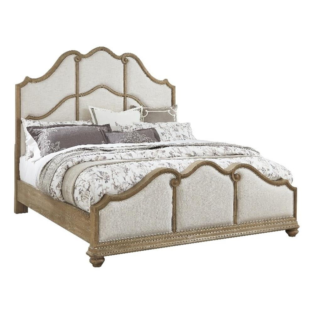 Natural Linen Textured King Upholstered Bed with Wood Frame