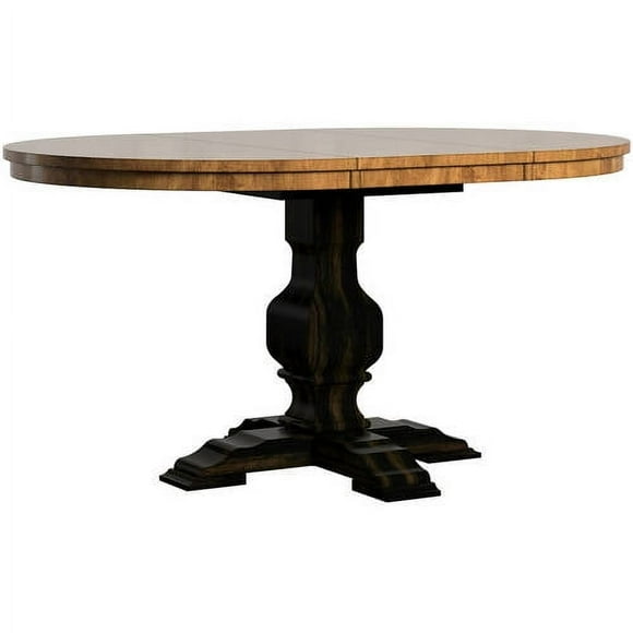 Weston Home 40- 60" Oval Wood Dining Table with Leaf, Oak Top, Pedestal Base, Antique Black