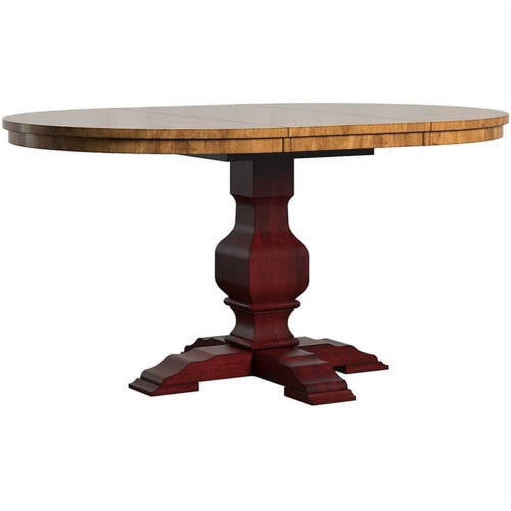 Weston Home 40- 60" Oval Wood Dining Table with Leaf, Oak Top, Pedestal Base, Berry Red