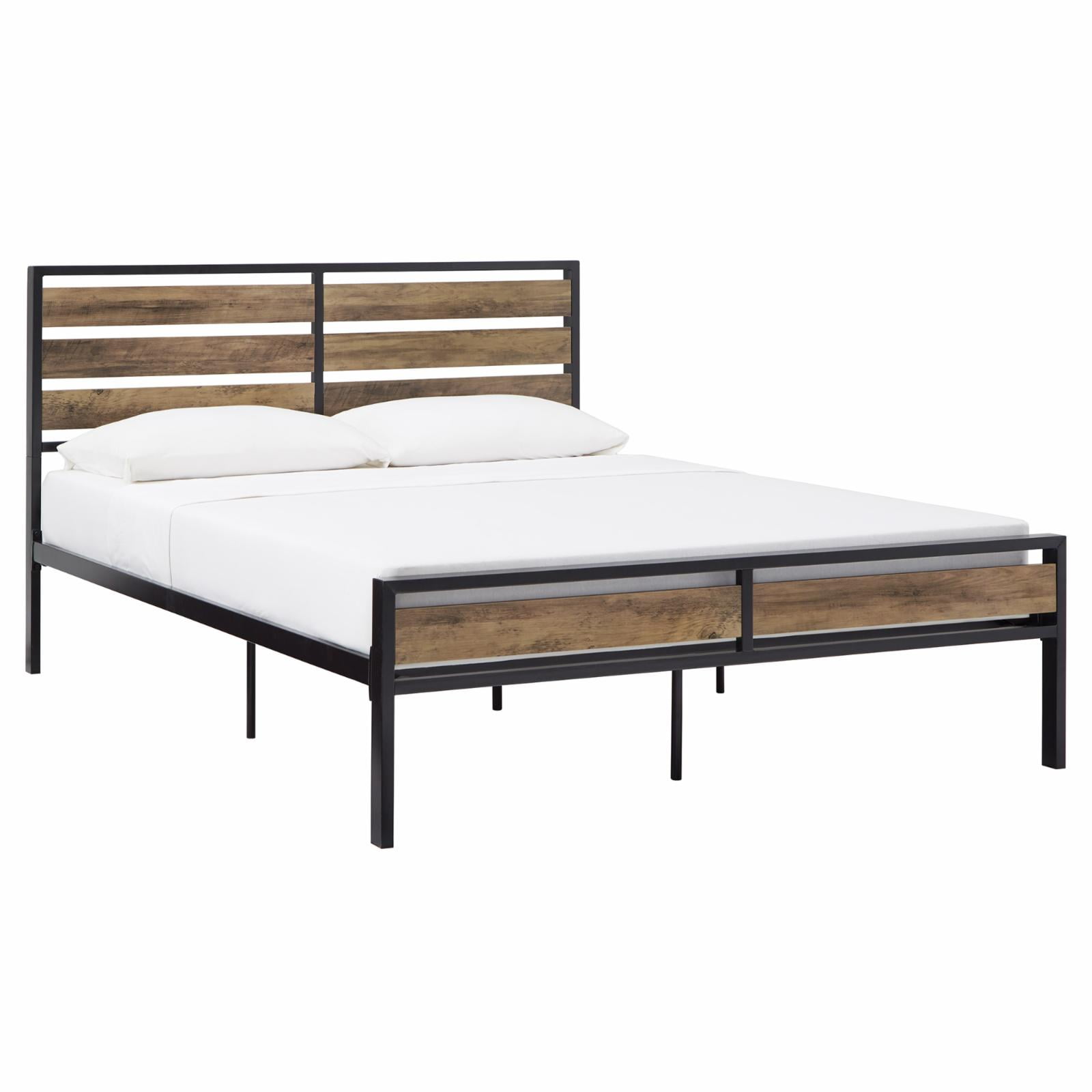 Weston Home Aabir Low Profile Metal and Wood Platform Queen Bed, Brown/Black