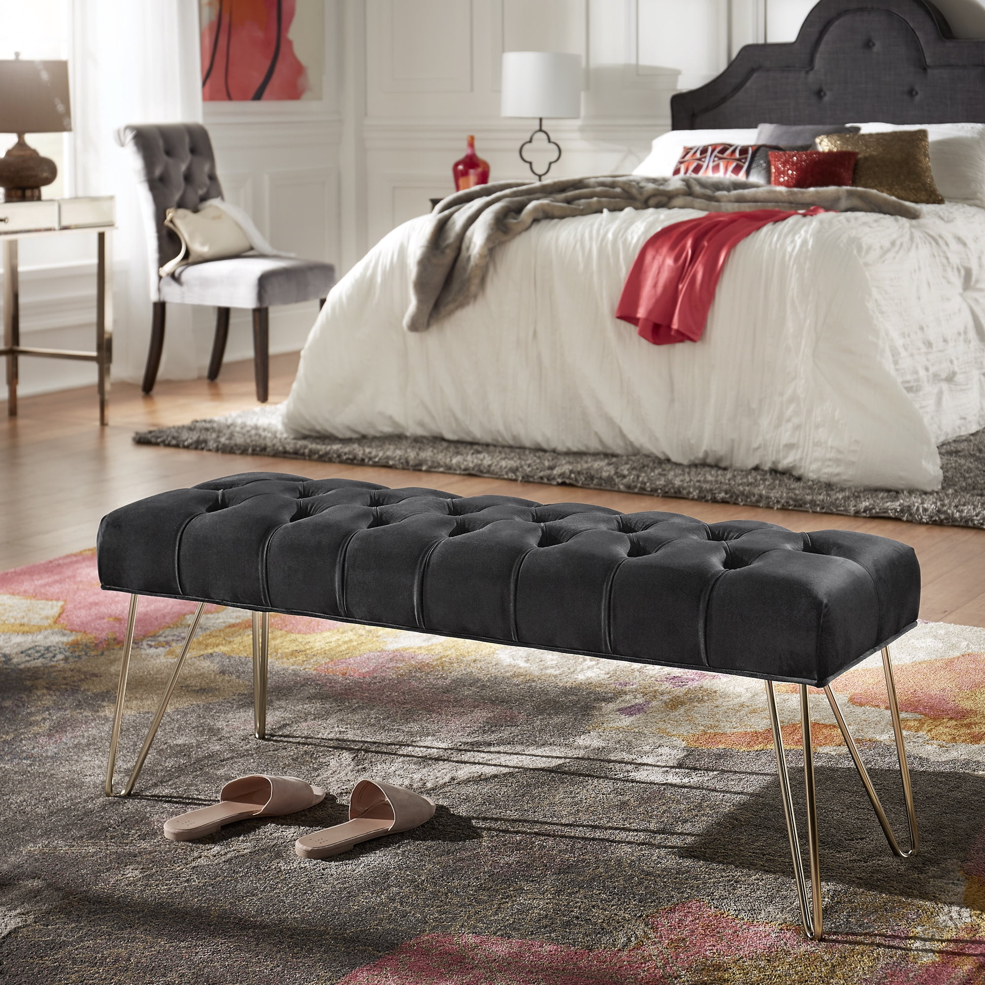 Weston Home Addison Upholstered Bench, Black