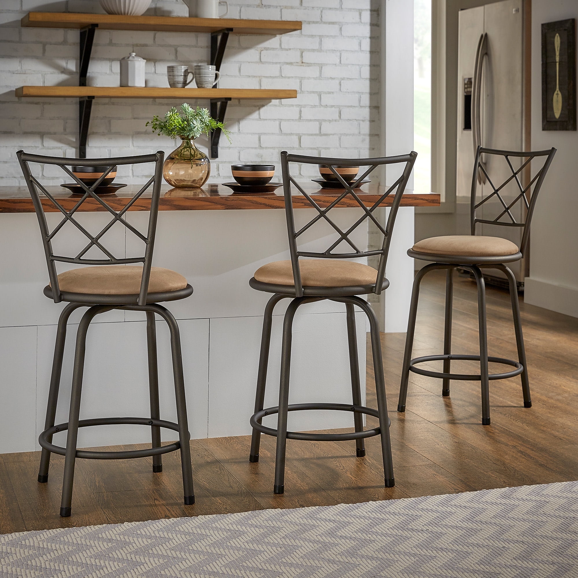 Weston Home Aidan Quarter X-Back Adjustable Swivel Bar Stools, Sheen Black (Set of 3)
