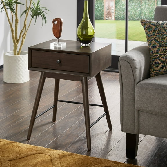 Weston Home Alcott Wood 1-Drawer End Table, Dark Walnut Finish