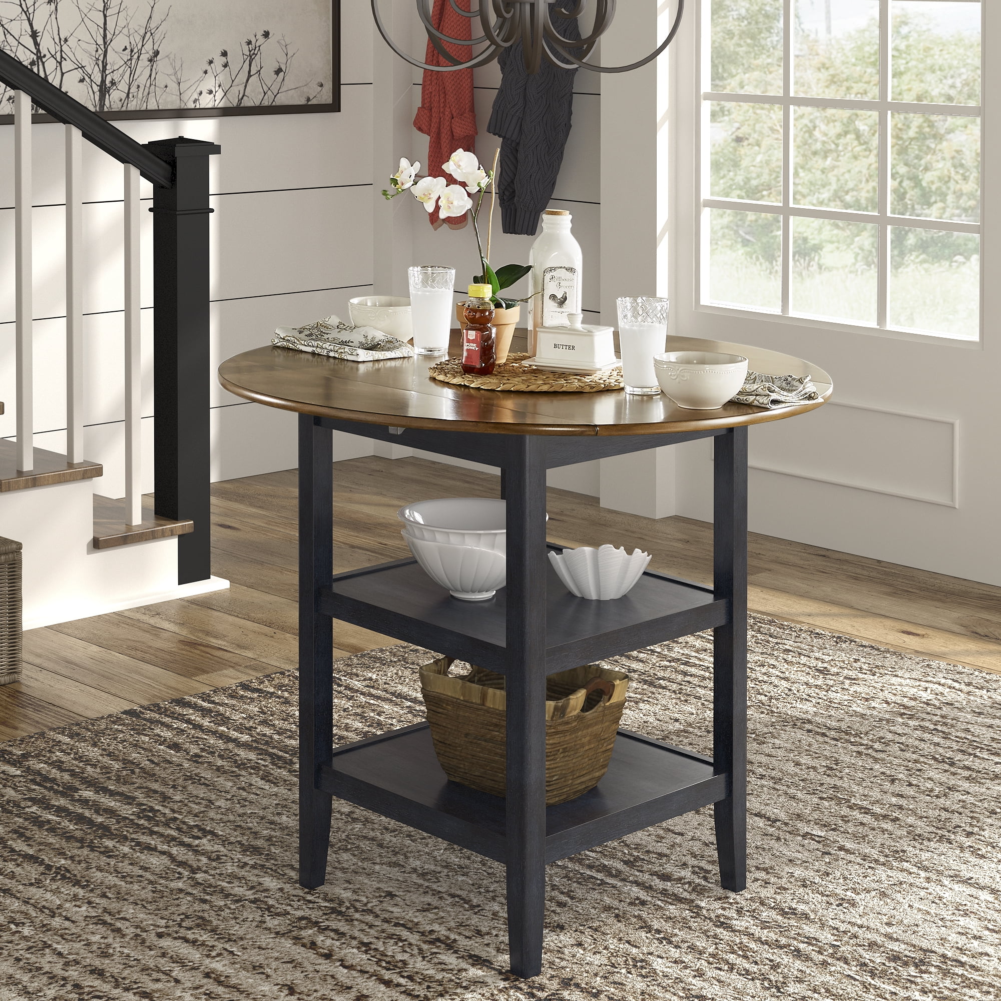 Weston Home Alita Oak Top Round 2 Drop Leaf Counter Height Table Antique Berry Walmart