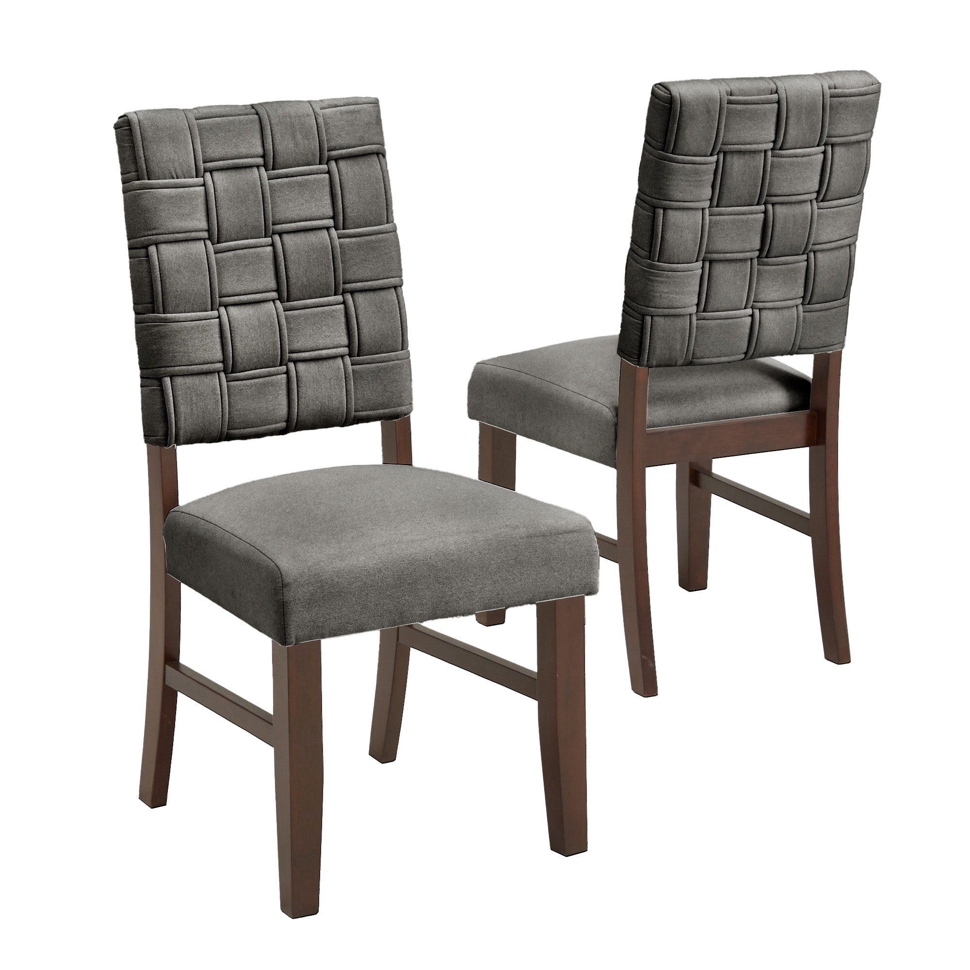 Weston Home Alle Walnut Finish Woven Fabric Dining Chairs, Dark Gray (Set of 2)