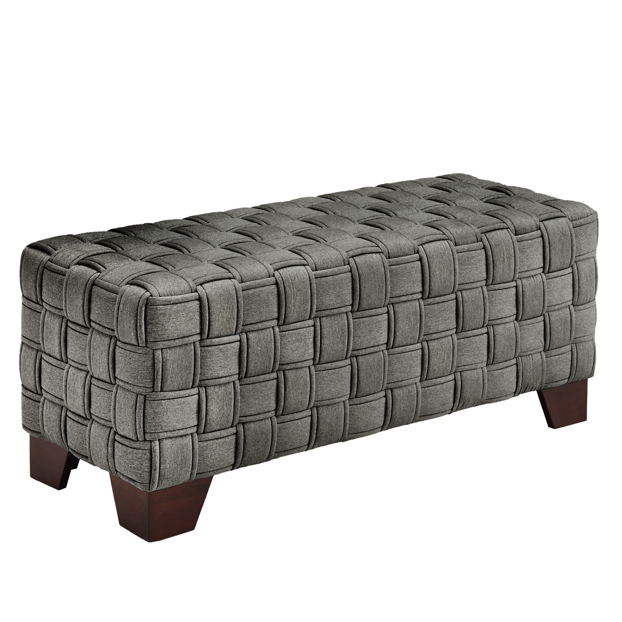 Weston Home Alle Walnut Finish Woven Fabric Bench, Dark Gray