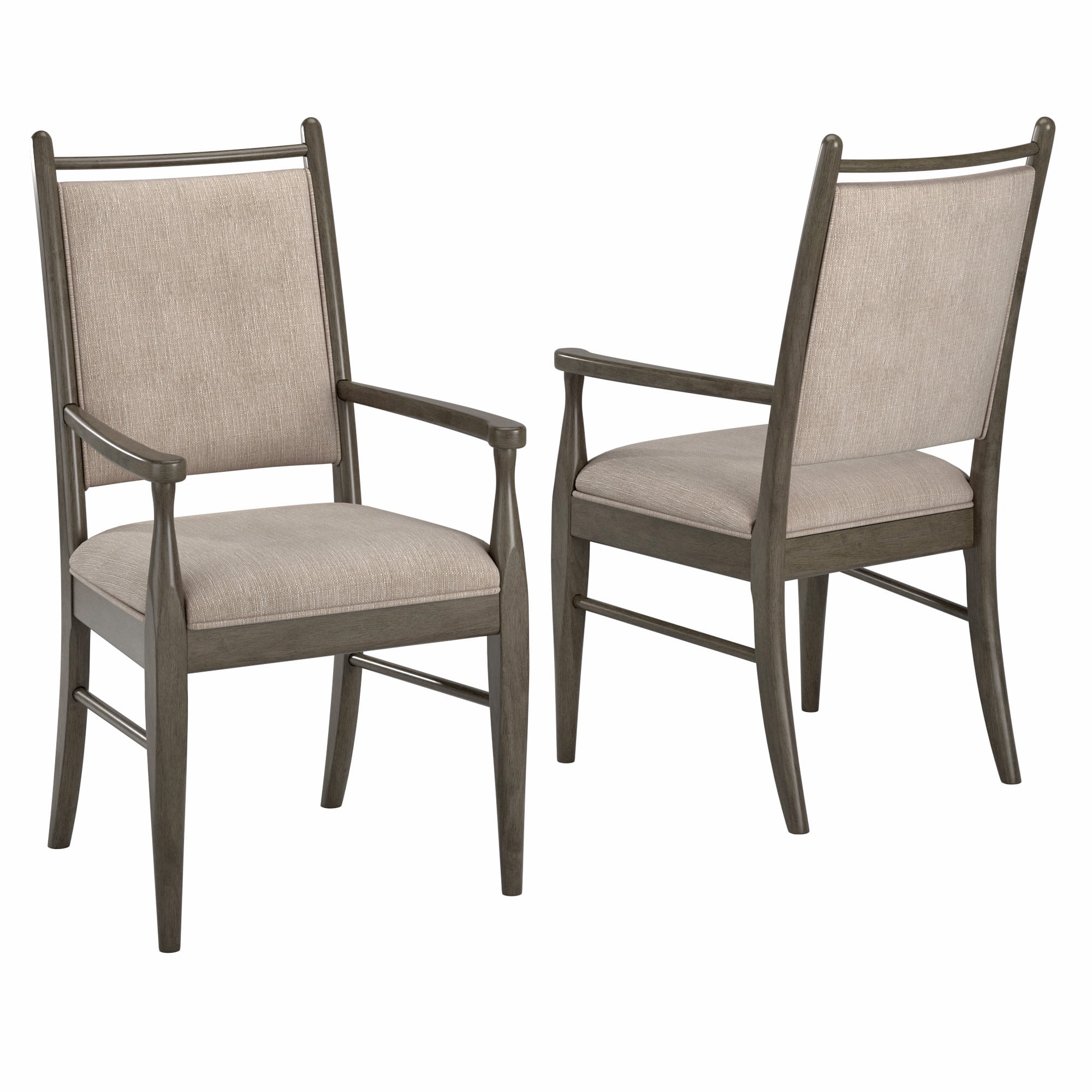 Weston Home Alta Wood Finish Beige Fabric Arm Chair, Set of 2, Gray