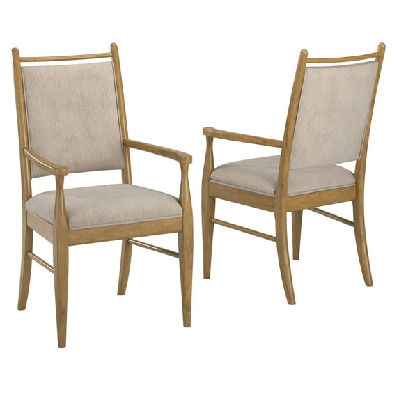 Weston Home Alta Wood Finish Beige Fabric Arm Chair, Set of 2, Oak Wash