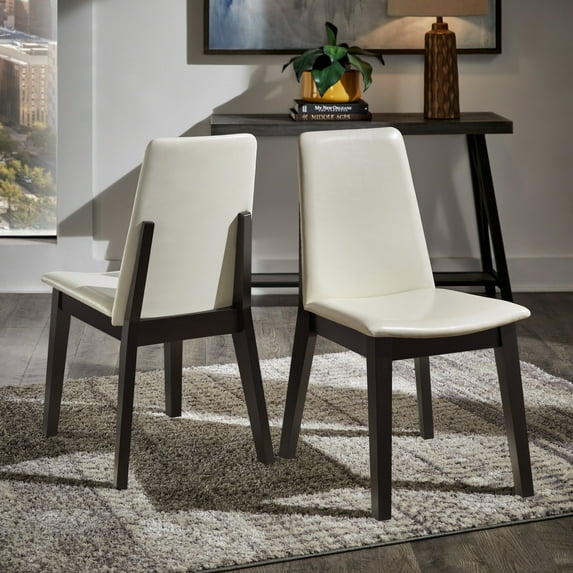 Weston Home Alta Wood Finish White Vegan Leather Dining Chair, Set of 2, Black Oak