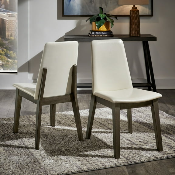 Weston Home Alta Wood Finish White Vegan Leather Dining Chair, Set of 2, Gray