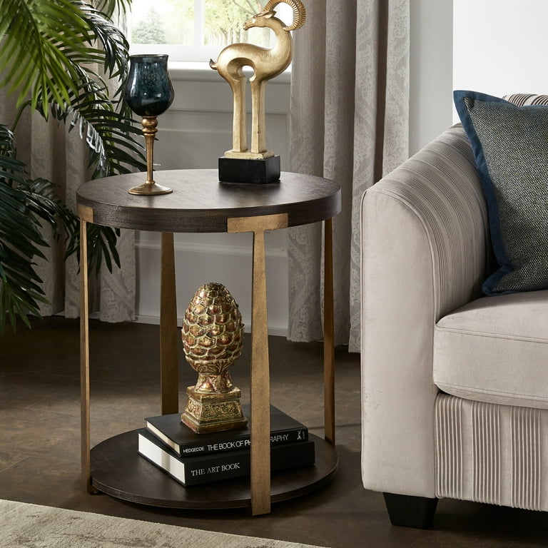 Weston Home Ario Wood and Metal T Brace Round End Table Brown