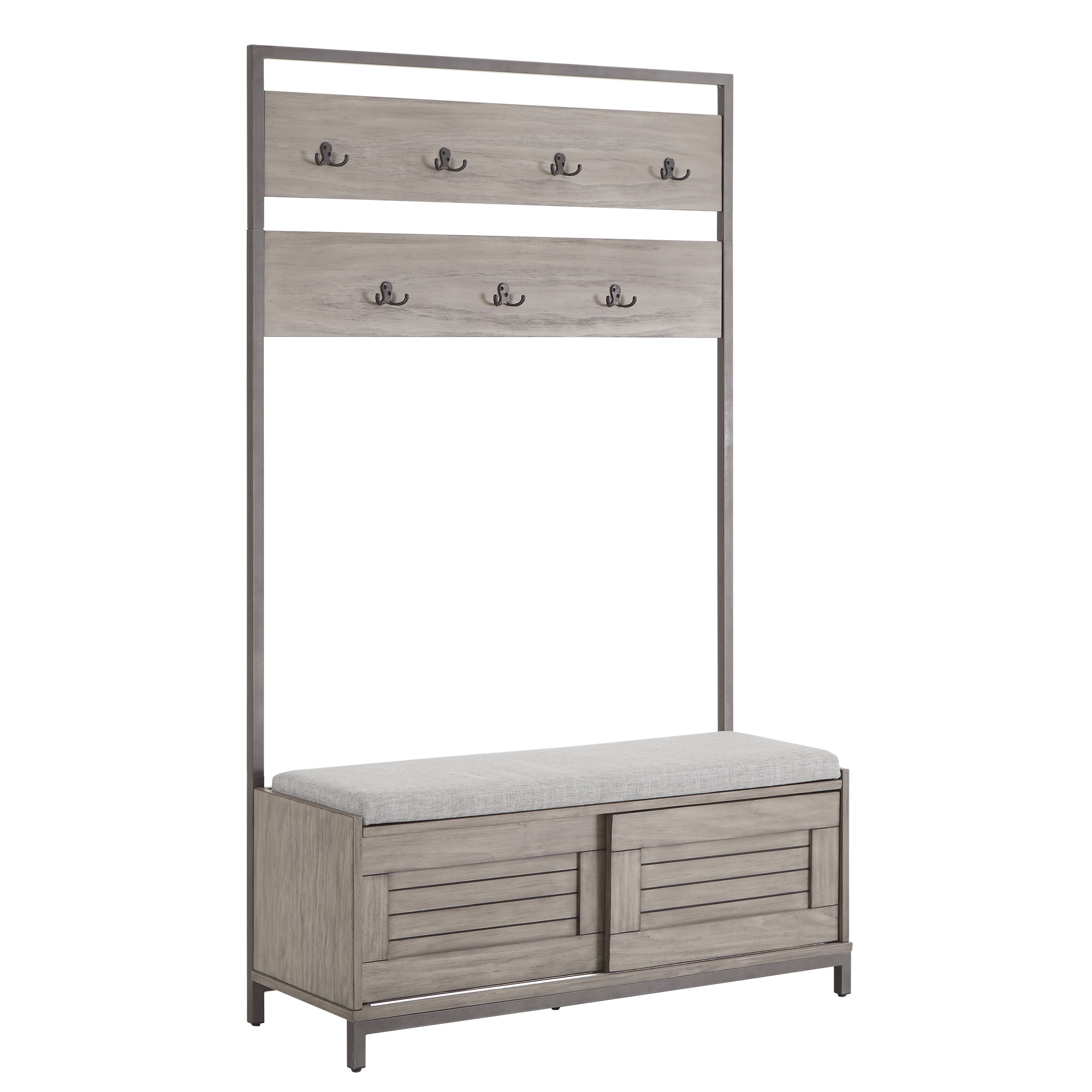 Weston Home Arron Hall Tree With Cabinet & Cushion, Grey