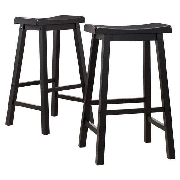 Weston Home Ashby 29" Backless Wood Bar Stools, Set of 2, Black Rubbed Finish