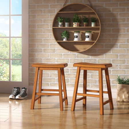 Weston Home Ashby 23 inch Backless Bar Stools, Set of 2, Honey Oak Finish