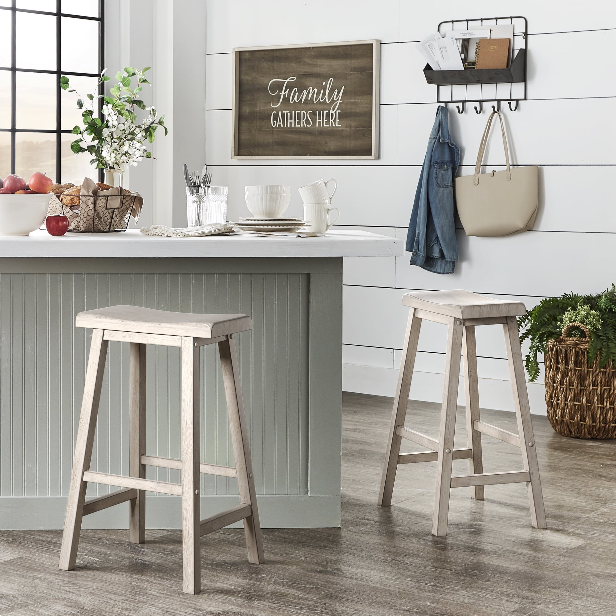 Weston Home Ashby Saddle Seat Backless Wood Barstools, Set of 2, Multiple Finishes