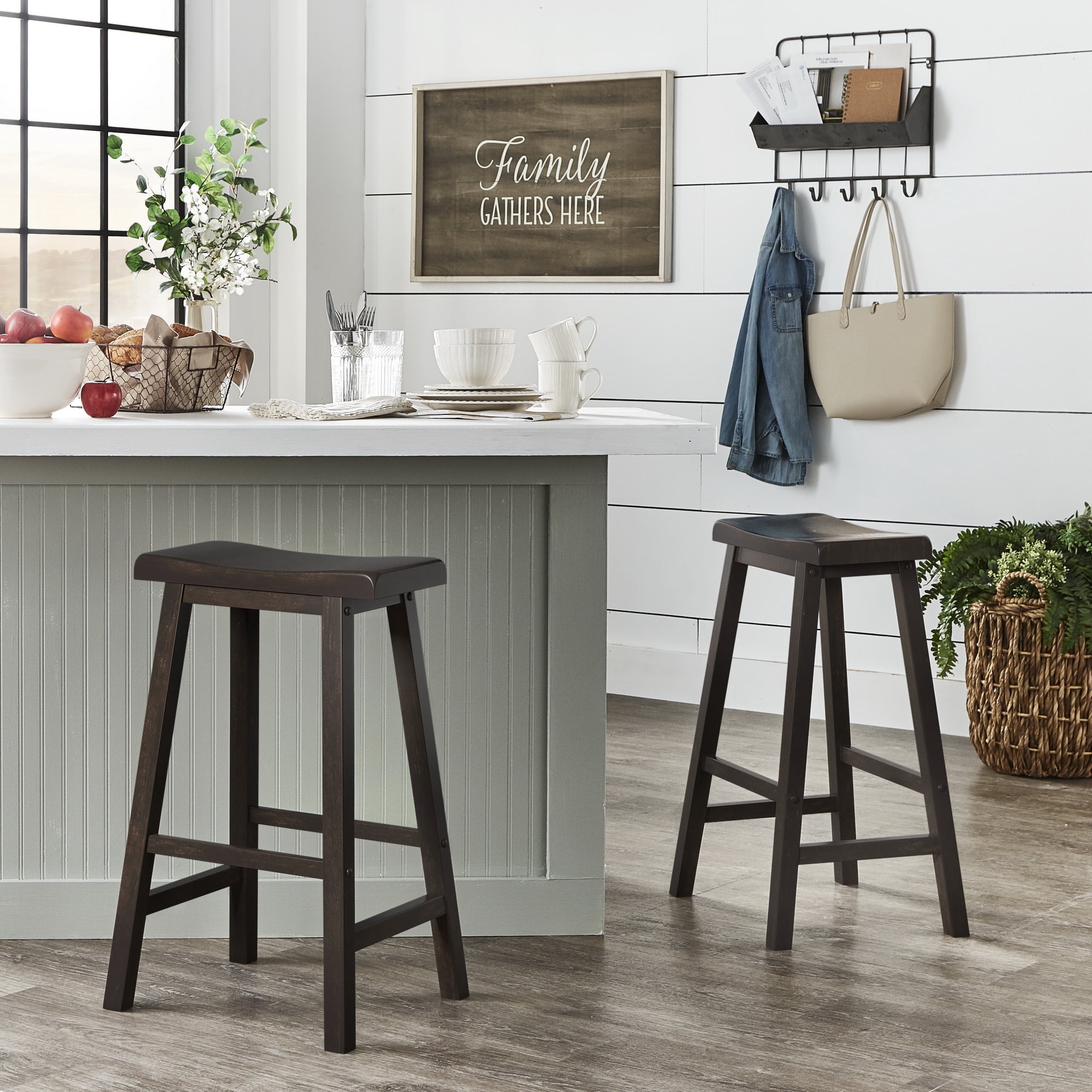 Weston Home Ashby Saddle Seat 29-inch Bar Height Backless Stools, Set of 2, Antique Black