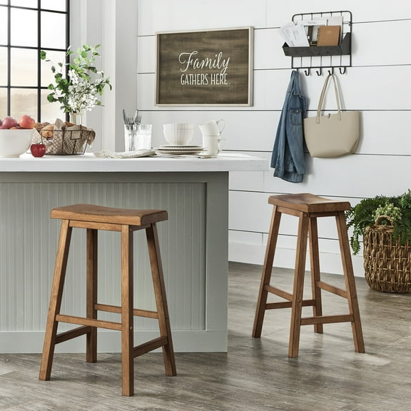 Weston Home Ashby Saddle Seat 29-inch Bar Height Backless Stools, Set of 2, Oak
