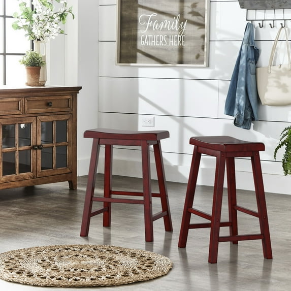 Weston Home Ashby Saddle Seat Backless Counter Stools, Set of 2, Antique Berry