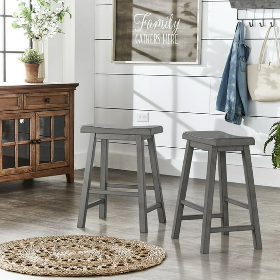 Weston Home Ashby Saddle Seat Backless Counter Stools, Set of 2, Antique Grey Finish
