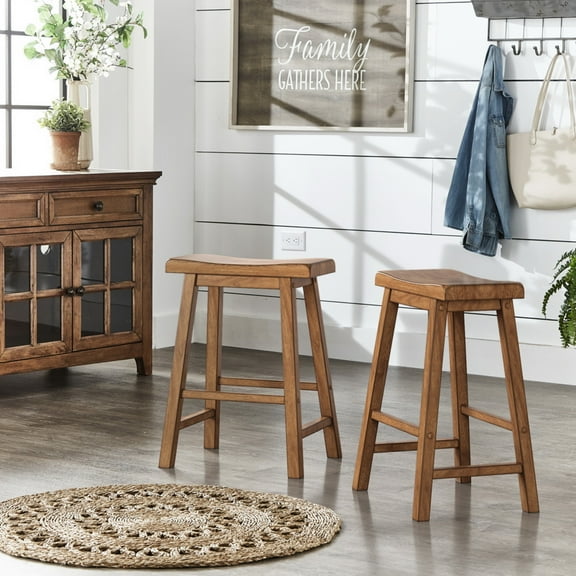 Weston Home Ashby Saddle Seat Backless Counter Stools, Set of 2, Oak Finish