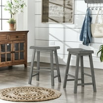 Weston Home Ashby Saddle Seat Backless Wood Counter Stools, Set of 2, Antique Grey