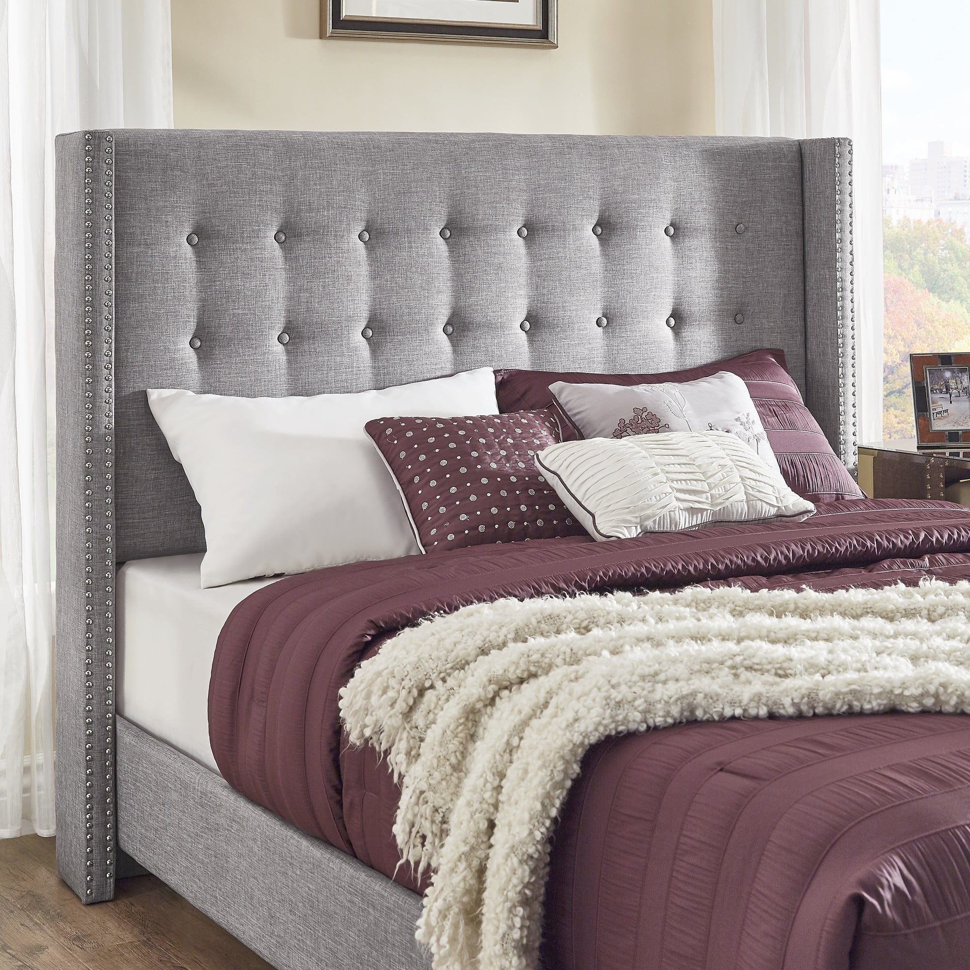 Weston Home Atchison Linen Full Wingback Headboard, Gray