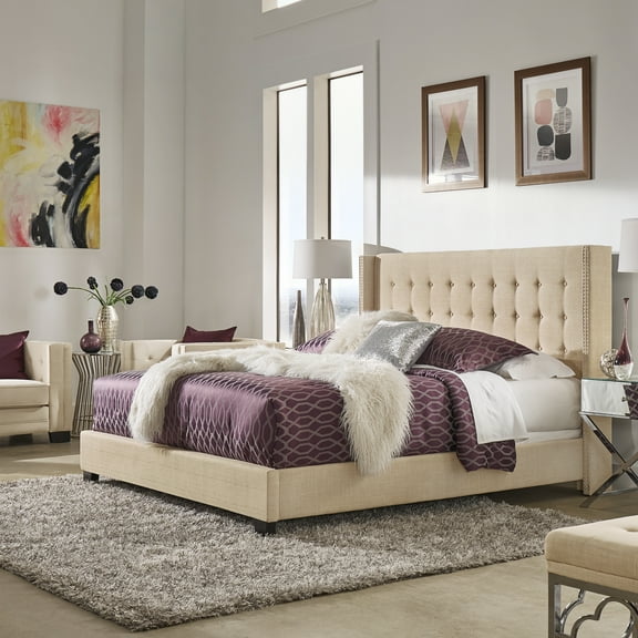 Weston Home Atchison Linen Queen Wingback Headboard, Beige