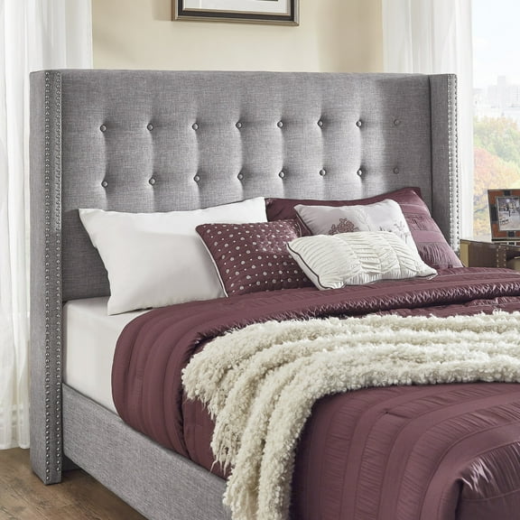 Weston Home Atchison Linen Queen Wingback Headboard, Gray