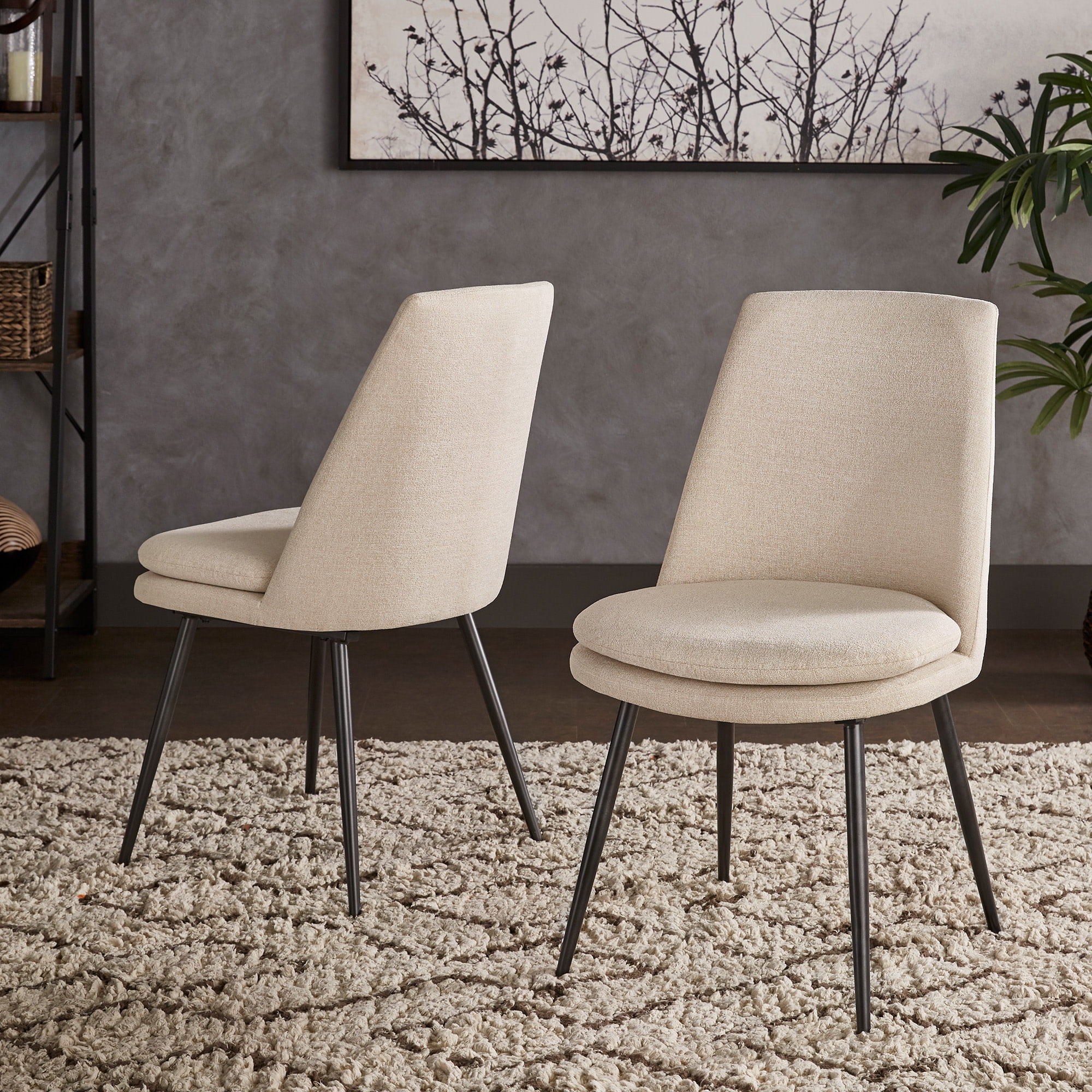 Weston Home Aurthur Upholstered Dining Chairs, Set of 2, Beige Chenille Fabric, Black Legs