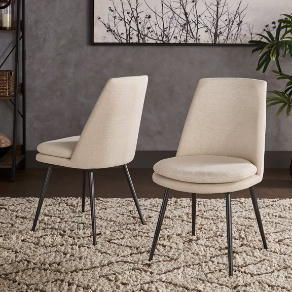Weston Home Aurthur Upholstered Dining Chairs, Set of 2, Beige Chenille Fabric, Black Legs
