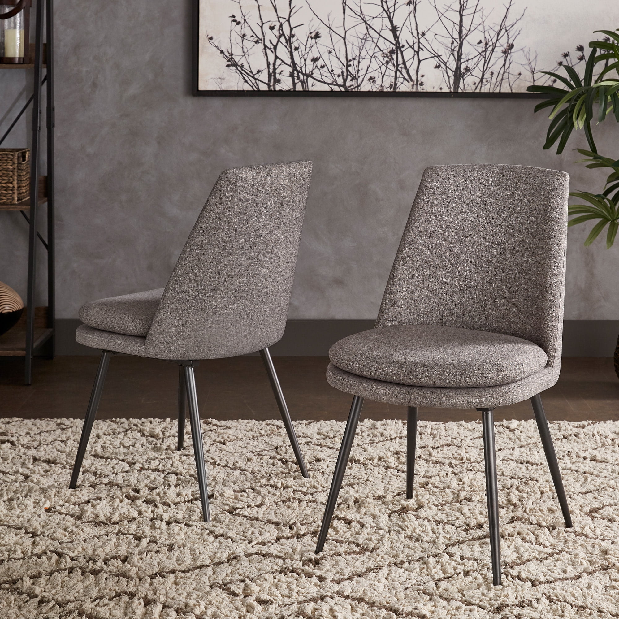 Weston Home Aurthur Upholstered Dining Chairs, Set of 2, Dark Grey Chenille Fabric, Black Legs
