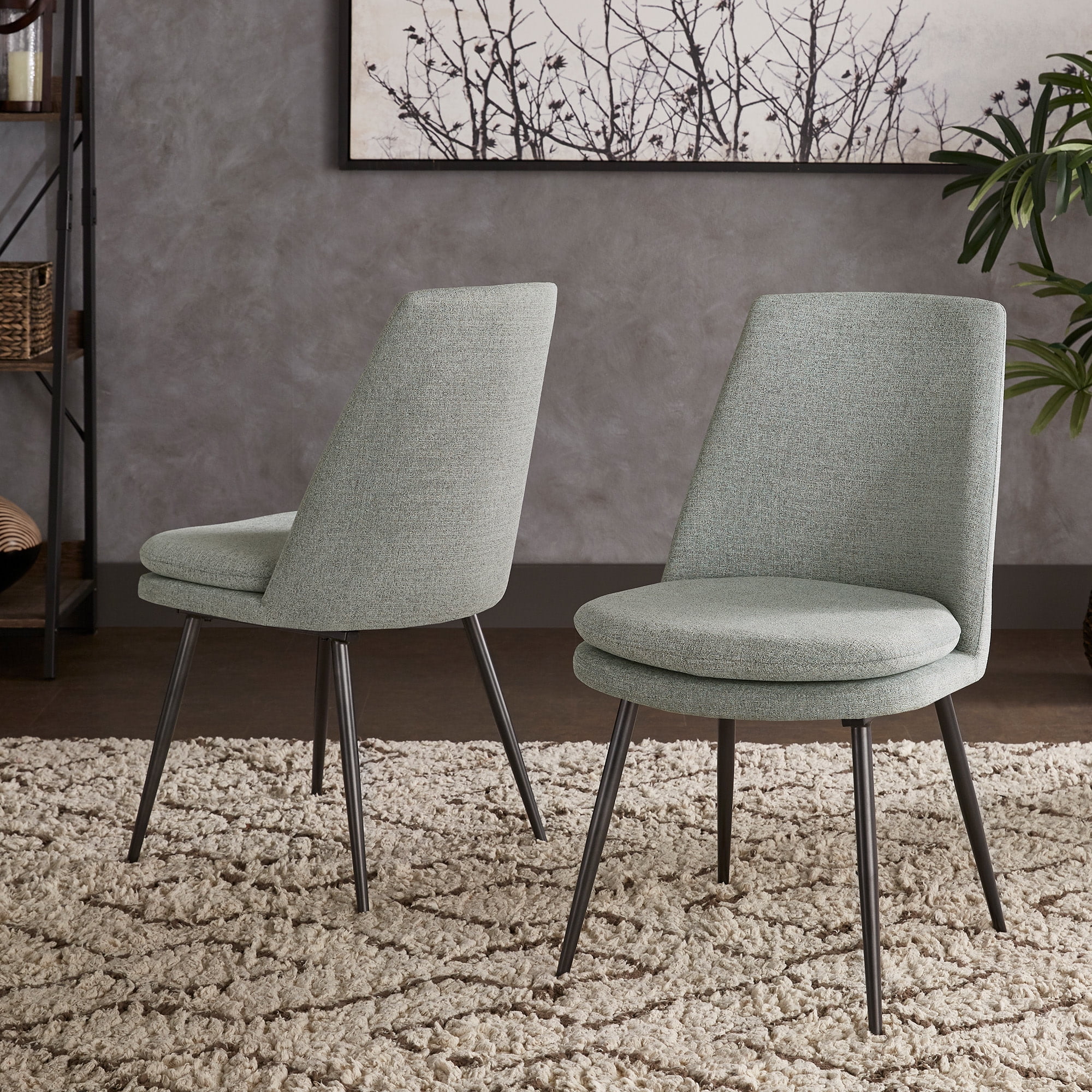 Weston Home Aurthur Upholstered Dining Chairs, Set of 2, Pale Blue Chenille, Black Legs